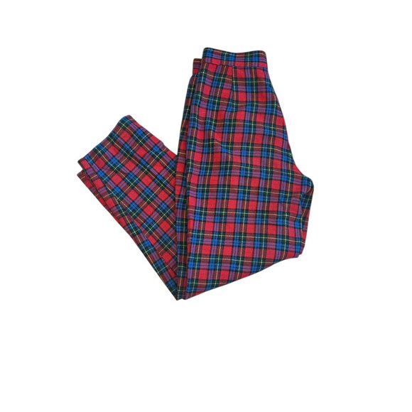 Vtg Italian Red Plaid High Waisted Wool Pants Tapered Pleated Trousers Sz 42 (8) - Picture 4 of 6